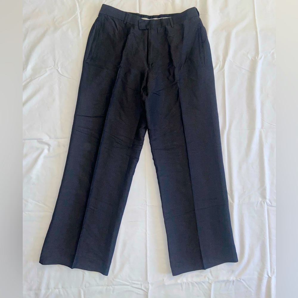 Emporio Armani men trousers dress pants blue navy gray silk blend pattern